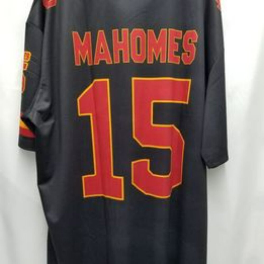 PATRICK MAHOMES 15 - KANSAS CITY CHIEFS BLACK PRINTED FOOTBALL JERSEY